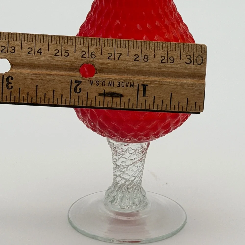 Murano Red Bullicante Diamond Point Glass Vase Ruffled Rim Twisted Stem Italy‎